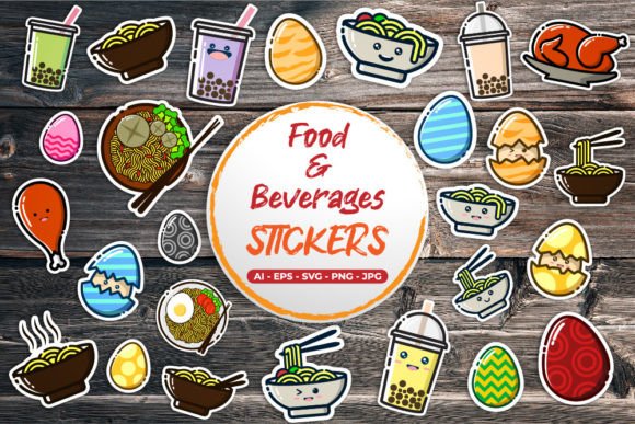 26 Food Stickers: Graphics & Print Templates