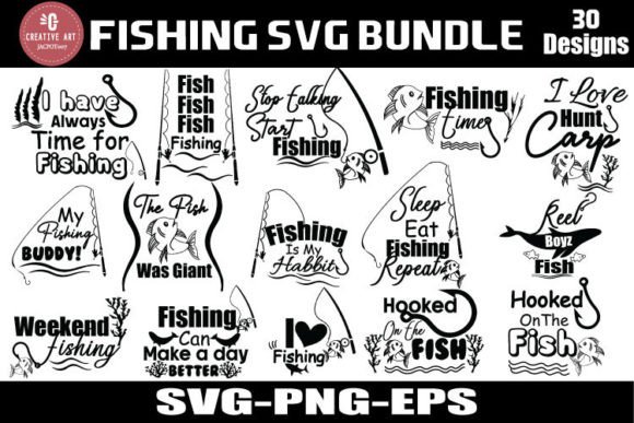 30 Fishing SVG Bundle: Graphics & Print Templates