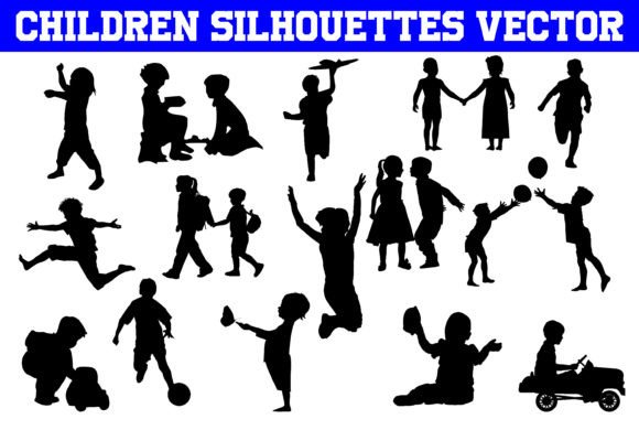 Children Silhouettes Vector Children for Crafts & Graphics
