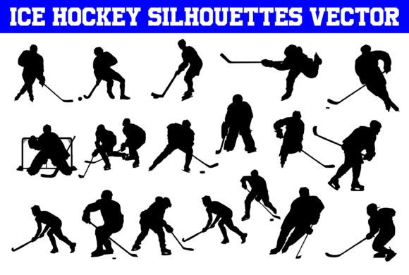 Ice Hockey Silhouettes Vector SVG for Graphics & Crafts
