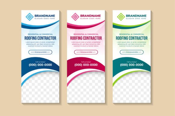 Roofing Contractor Vertical Banner: Graphics for Print Templates